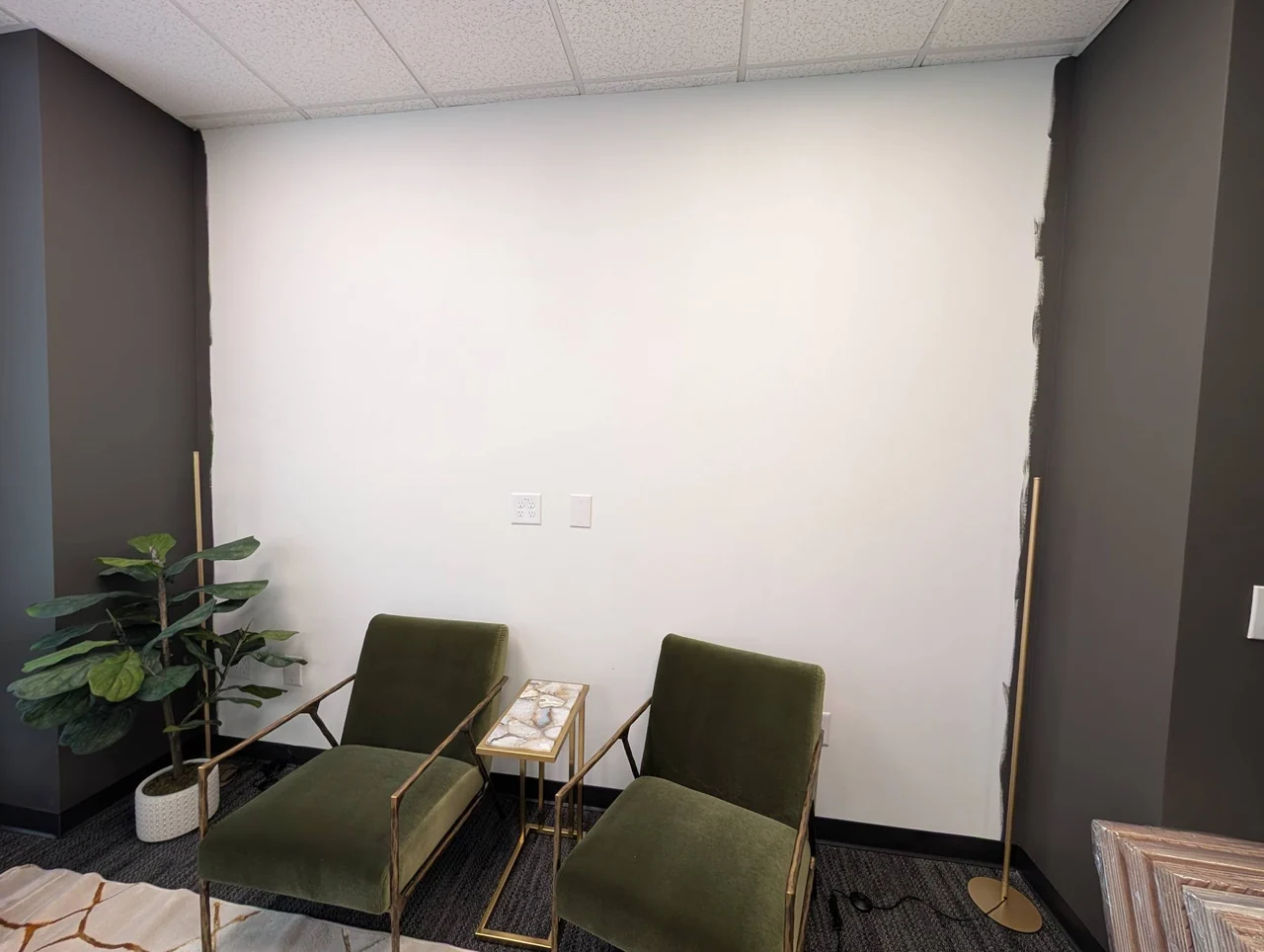 Decorative Wall Panel Installations — Before — Seating Area Wall